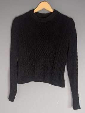 GAP Black Cable Knit Crew Sweater